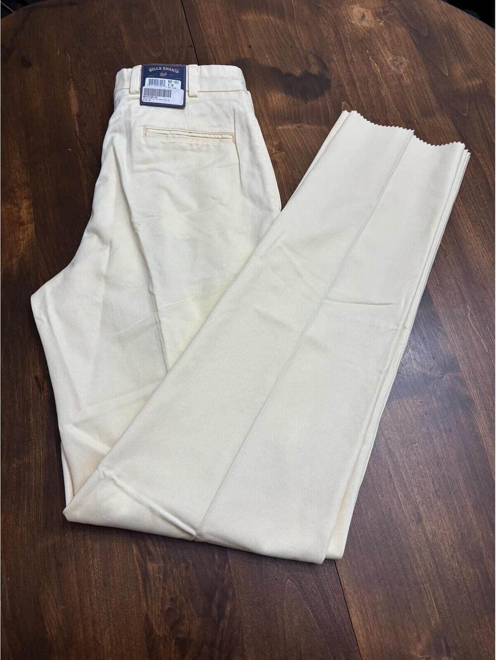 NWT Men’s Bills Khakis 100% Cotton Light Yellow Pleated Dress Pants Size 34